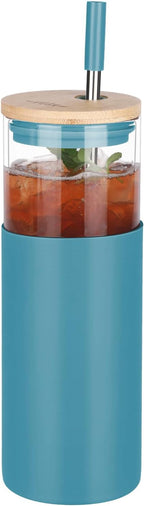 1Pack Glass Tumbler w/Lid & Straw - 24oz Reusable Glass Mug/Bamboo Lid & Stainless Steel Straw-BPA-Free, Leak-Proof, Dishwash Safe for Coffee, Smoothies, Hot Beverages, Travel, Office, Home Use