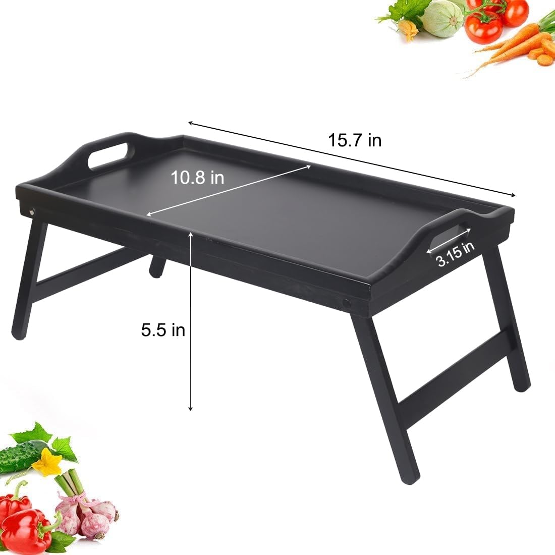 Multi-Purpose Bamboo Wood Lap Desk - Folding Legs, Breakfast Food Tray, Serving Dinner Tea TV Tray - Lightweight, Minimalist Black