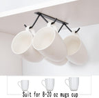Cabinet Hook Mug Holder - Hanging Coffee Cup Rack for Kitchen, Under Cabinets Metal Hangers Organizer Shelf Storage Utensil （Black）