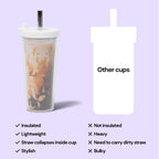 Reusable Boba Cup with Resealable Lid Plug - 17 Oz Double Wall Insulated | Smoothie Tumbler | Wide Stainless Steel Straw For Bubble Tea, Boba Pearls - White