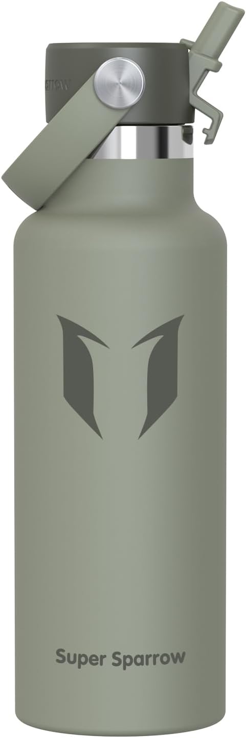 Super Sparrow Insulated Water Bottle - 17 Oz / 25 Oz / 32 Oz - Standard Mouth FlipFlow Flask - BPA Free, Leak Proof Drink Bottle- Ergonomic Straw Water Bottles for Work, Gym, Travel, Sports
