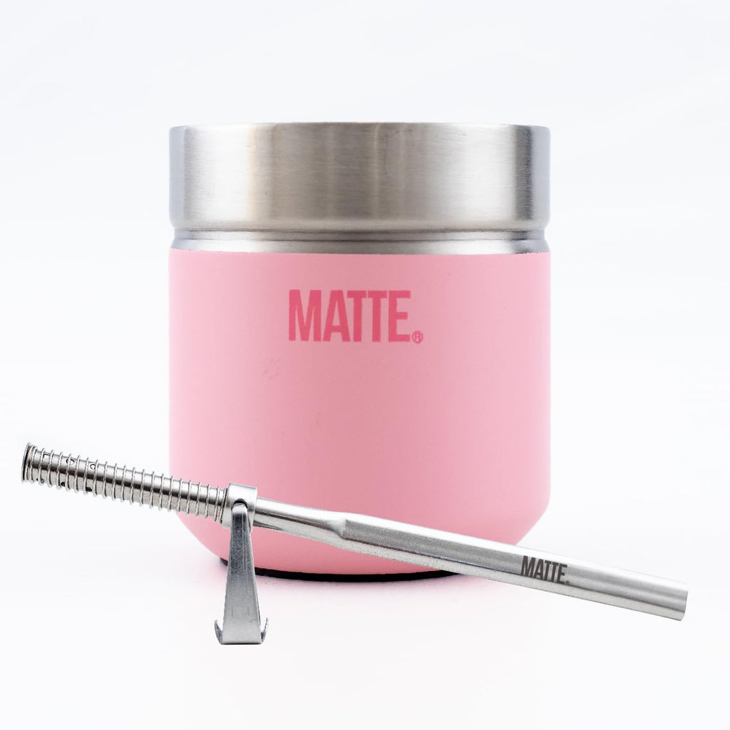 Matte 6.5 oz Yerba Mate Gourd and Bombilla Set - Includes DS Pro Box - BPA Free Yerba Mate Set Kit with Mate Straw, Elegant Design, Non-Slip Base (Pink)