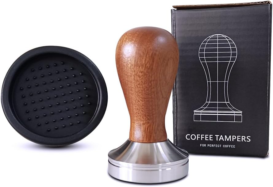 51mm Coffee Tamper Espresso Hand Tamper 304 Stainless Steel Espresso Wooden Handle Coffee Tamper with Mat (51mm)