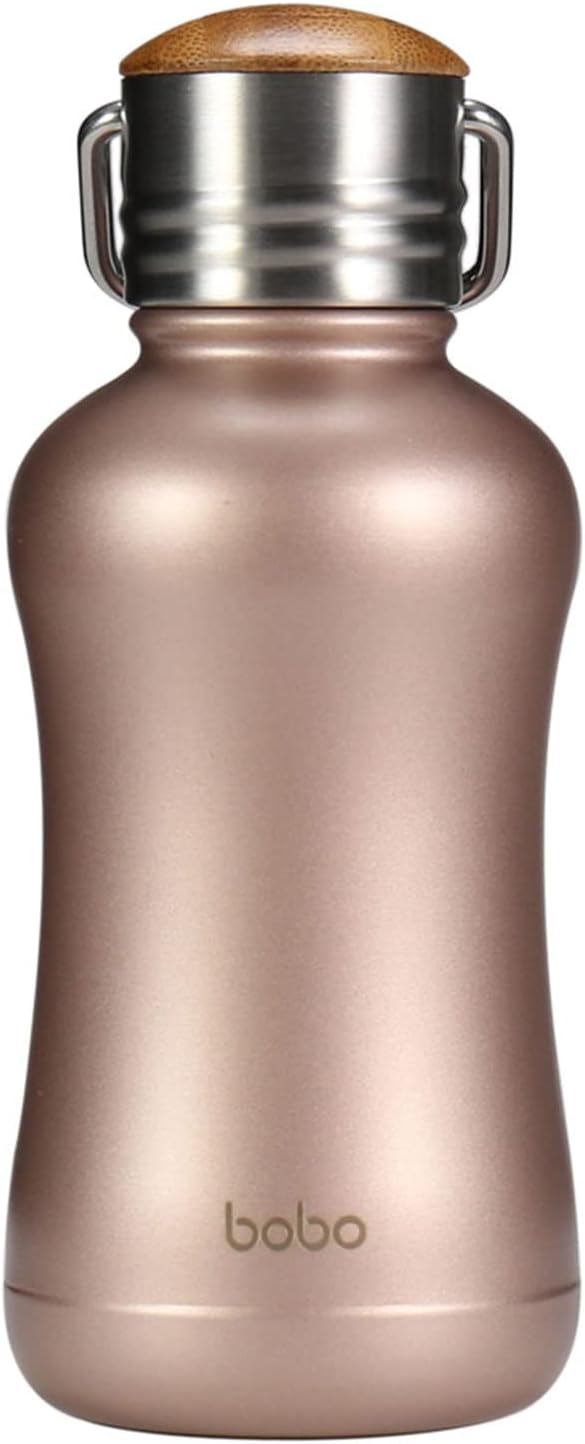 YOHKOH Mini Insulated Water Bottle With Bamboo Lid - 8.8oz Small Vacuum Insulated Water Bottle for Women Kids, 12 Hrs Hot & 24 Hrs Cold Stainless Steel Thermos Leak-Proof BPA-Free (8.8oz,Gold)