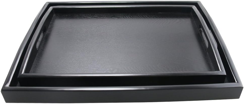 DILLMAN Serving Tray Large Black Wood Rectangle Food Tray Butler Tray Breakfast Tray with Handles (Large+Small)
