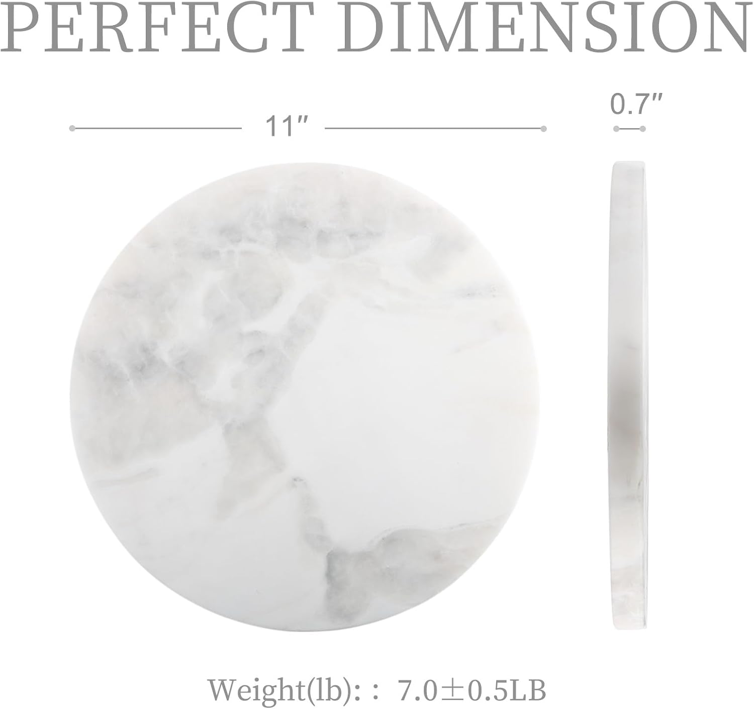 Koville African Natural Marble Cutting Board for Kitchen, 11inch Round Hand Crafted Marble Slab for Cheese, Charcuterie, Pastry Board - Wedding Gift, House Warming Gift(OYSTER WHITE)