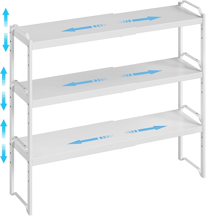 3 Pack Kitchen Cabinet Organizer Shelf, Stackable Expandable Shelves Organizers for Kitchen Cabinet Countertop Storage, Adjustable Counter Cupboard Pantry Organizer Shelf Rack Stand, Length:25.5 Inch