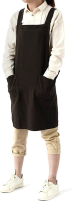 Soft Cotton Linen Apron for Women - Non-tie Cross Back Apron with Pockets, Great for Florist and Kitchen