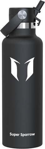Super Sparrow Insulated Water Bottle - 17 Oz / 25 Oz / 32 Oz - Standard Mouth FlipFlow Flask - BPA Free, Leak Proof Drink Bottle- Ergonomic Straw Water Bottles for Work, Gym, Travel, Sports