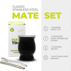 BALIBETOV Stainless Steel Double-Wall Mate Cup And Bombilla Set - Yerba Mate set Includes One Yerba Mate Cup, 2 Bombillas Mate (Straw) & Brush - Easy to Clean (Black)