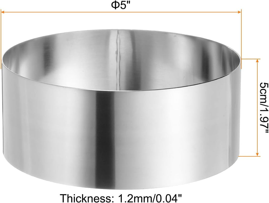 HARFINGTON Round Cake Ring 5 x 2 Inch Seamless Stainless Steel Pastry Mousse Dessert Ring Mirror Coating for Baking Cooking Making Tool