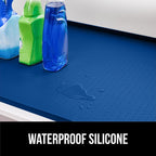 GORILLA GRIP Waterproof Silicone Under Sink Mat with Raised Lip for Kitchen and Bathroom, Cabinet Shelf Liner Stay in Place Mats Dishwasher Safe Drawer Liner, Organizer Tray, 19 x 34 in, Blue