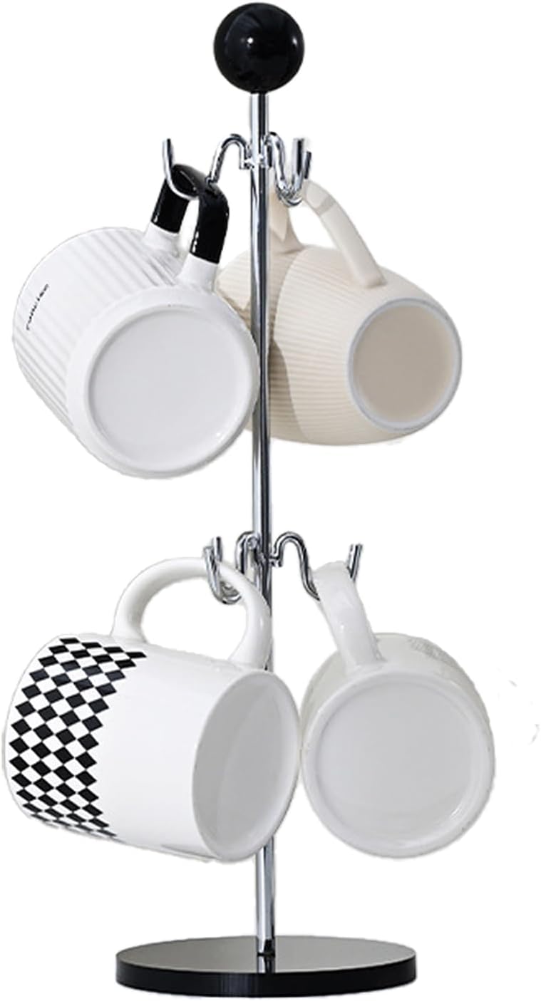 Mug Holder,6 Hooks Coffee Mug Tree for Counter,No Assembly Metal Cup Holder with Stable Acrylic Base,Mug Rack for Coffee Bar Accessories,Black