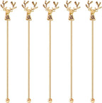 Swizzle Sticks,5 Pcs Stainless Steel Reusable Deer Head Shape Cocktail Stirrer Coffee Beverage Stir Sticks for Cocktail, Whiskey, Hot Cocoa, Creamer (Gold)