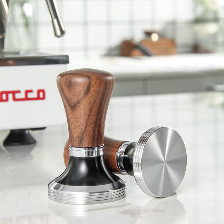 MOJAE 58mm Espresso Tamper with 304 Stainless Steel Flat, Coffee Tamper for 58mm Portafilters (Walnut)