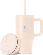 IRON °FLASK Co-Pilot Insulated Mug w/Straw & Flip Cap Lids - Cup Holder Bottle for Hot, Cold Drink - Leak-Proof - Water, Coffee Portable Travel Mug - Sand, 16 Oz