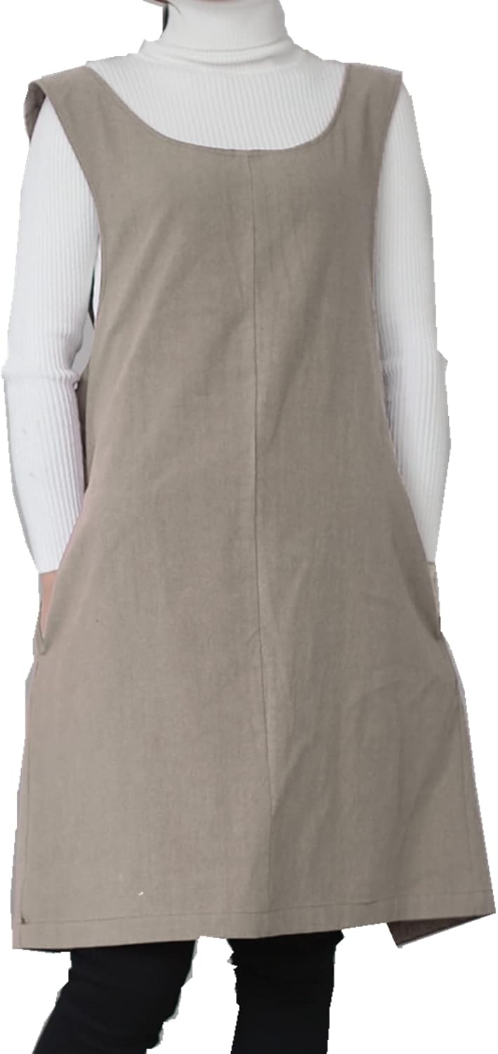Cotton Linen Japanese Apron Halter Cross Back Bandage X Shape Aprons Two Pockets