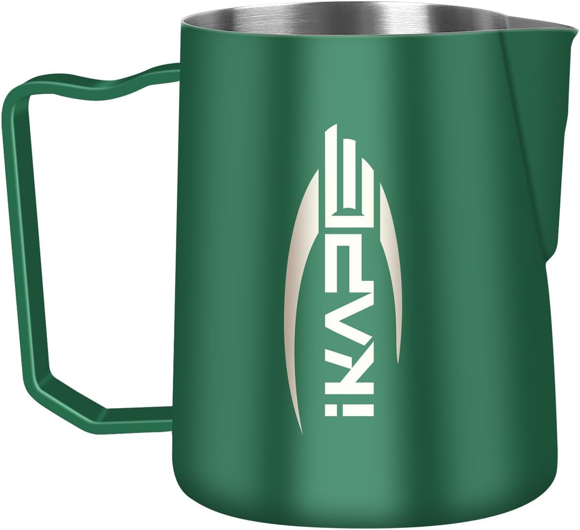 IKAPE Espresso Milk Pitcher, Espresso Steaming Pitcher with Sharp Spout for Espresso Barista Tool, 15.4 oz/450ml Milk Frothing Jug (Green)
