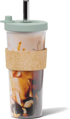 Dodoko Sage Green 24 oz Reusable Boba Cup and Straw Bubble Tea Cup with Wide Lid and Straw