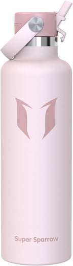 Super Sparrow Insulated Water Bottle - 17 Oz / 25 Oz / 32 Oz - Standard Mouth FlipFlow Flask - BPA Free, Leak Proof Drink Bottle- Ergonomic Straw Water Bottles for Work, Gym, Travel, Sports