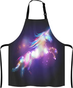 Unicorn Magic Design With Stars Adjustable Bib Apron, Unicorn Rainbow Galaxy Space Cooking Kitchen Apron for Men Women