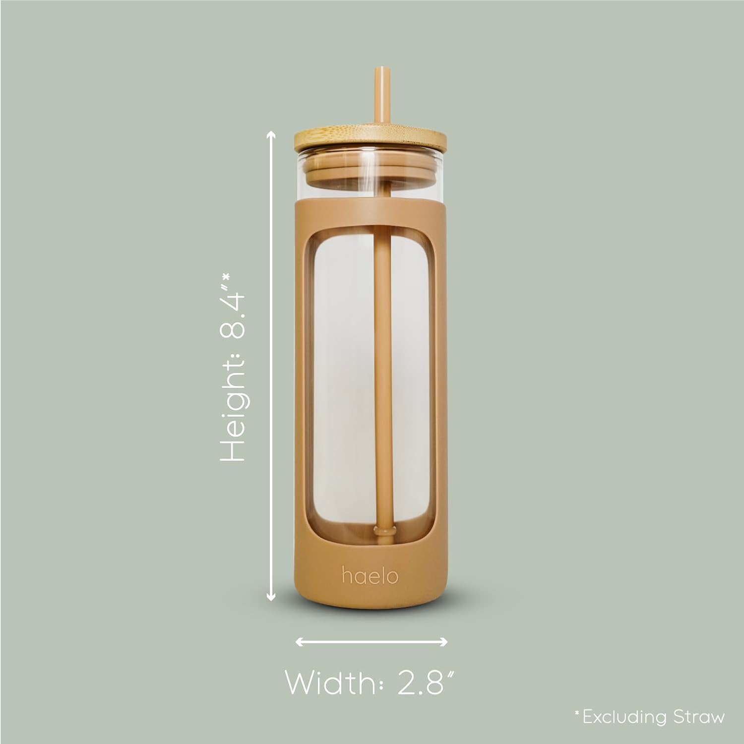 haelo 20oz Glass Tumbler Water Bottle, Iced Coffee Cup with Straw, Silicone Protective Sleeve, Bamboo Lid Reusable BPA Free (White)