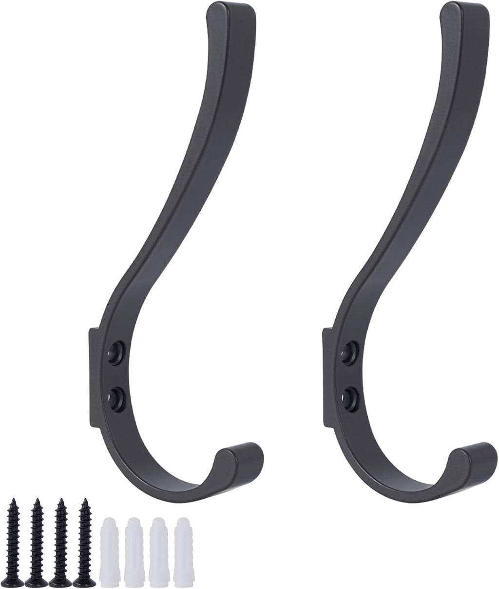 2 Pack Hanging Coat Hooks Wall Mount, Coat Hanger Wall Hangers, Metal Hooks for Hanging Heavy Duty, Screw in Hooks for Hanging Towels, Clothes, Backpack, Hat, Bag, Jacket, Key, Robe, Backpack Grey