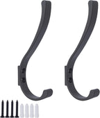2 Pack Hanging Coat Hooks Wall Mount, Coat Hanger Wall Hangers, Metal Hooks for Hanging Heavy Duty, Screw in Hooks for Hanging Towels, Clothes, Backpack, Hat, Bag, Jacket, Key, Robe, Backpack Grey