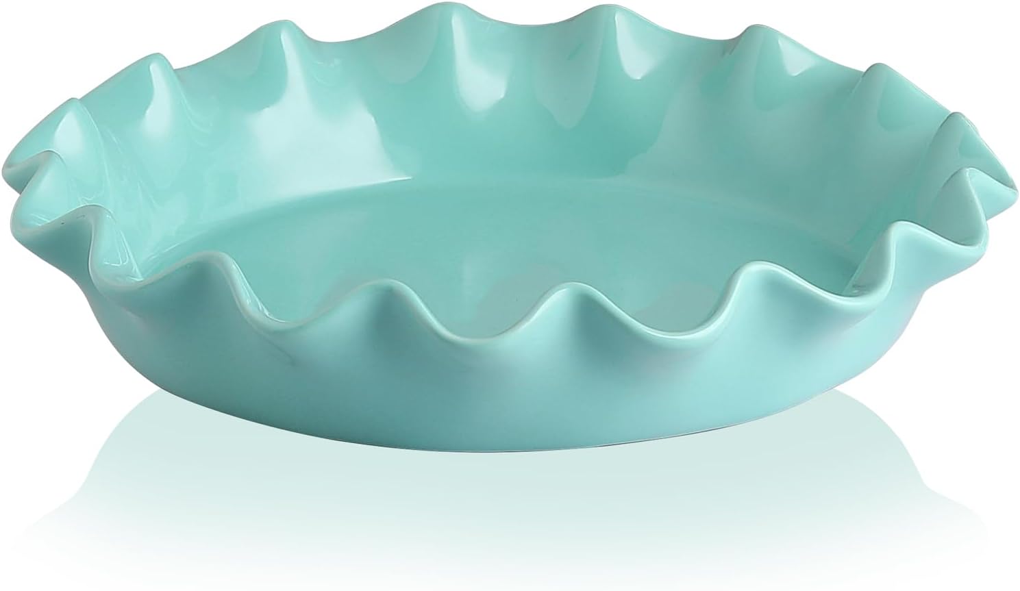 Sweejar Ceramic 11.5 Inches Pie Pan for Baking, Deep and Fluted Porcelain Round Pie Dish, Non-Stick Pie Plate for Pumpkin Pie, Apple Pie, Pie Pots with Morden Farmhouse Design(Turquoise)