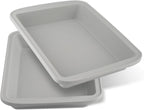 Silicone Baking Mold, Detroit Style Pizza Pan, Rectangular Baking Dish with Handles, Compatible with Fancy Panz, for Lasagna, Cake, Brownie or Family Dinner, 12.6 x 9.8 x 2.1 Inch (2 Pack, Grey)