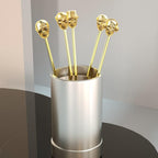 Skull Shape Swizzle Sticks, Reusable Stainless Steel Coffee Beverage Stirrers Cocktail, 5-Pack Drink Stir Sticks for Bar Party Home Office (Gold)