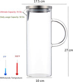 Karafu Pitcher, Glass Pitcher with Handle and Lid, 50 Oz Handmade Water Jug for Hot/Cold Water, Ice Lemon Tea and Juice Beverage