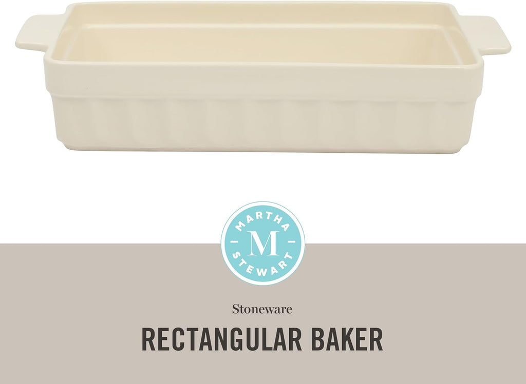 Martha Stewart Broadbrook Ceramic Bakeware, 13x9 Inch Rectangular Baking Dish with Handles, Cream Glazed Stoneware for Casseroles, Lasagna, Roasts & Desserts, Oven & Dishwasher Safe