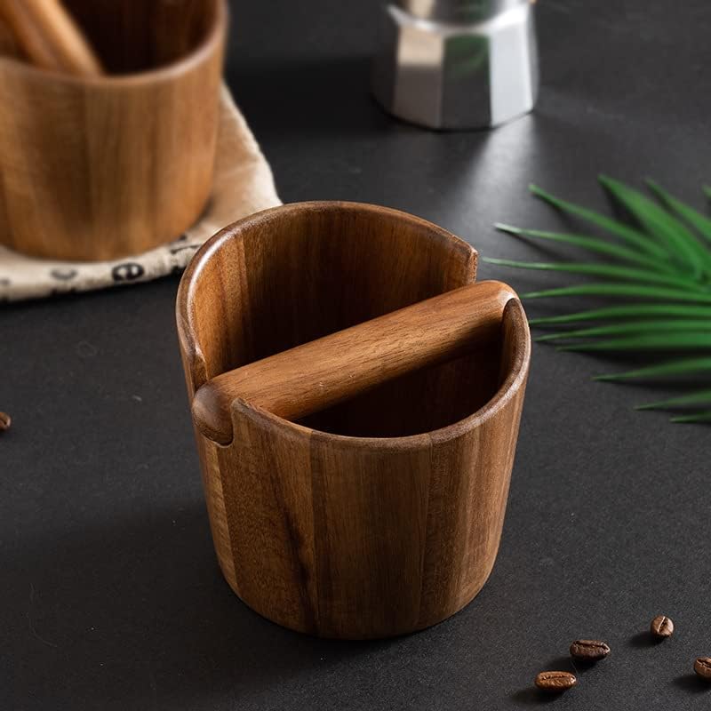 5 inch Coffee Knock Box espresso knock box,Wood Bin for Espresso Machine Coffee Grounds Acacia wood Knock Box Suitable for coffee bar decoration-coffee bar accessories