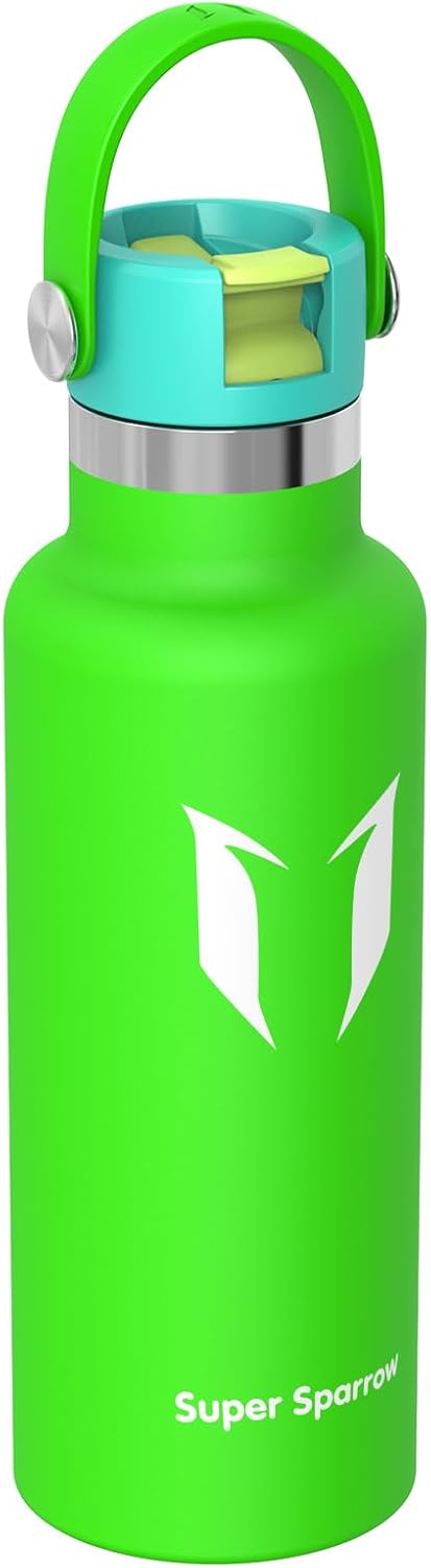 Super Sparrow Insulated Water Bottle - 17 Oz / 25 Oz / 32 Oz - Standard Mouth FlipFlow Flask - BPA Free, Leak Proof Drink Bottle- Ergonomic Straw Water Bottles for Work, Gym, Travel, Sports