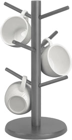 Wooden Mug Holder Tree, Coffee Cup Holder, Mug Organizer with 6 Hooks (Gray)