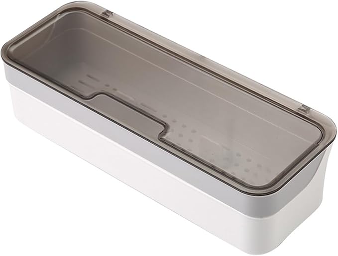 Large capacity Plastic Kitchen Drawer Organizer with Lid and Drainer Stackable Utensil Holder for Countertop Silverware Tray Flatware Organizers - 12.6x4.7x2.4 Inch Spatula Cutlery Tray