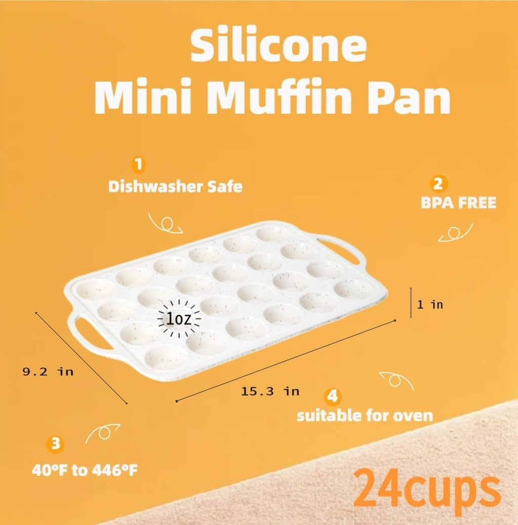 Silicone Cupcake Pan & Mini Silicone Muffin PanCombo Set - silicone mini muffin pan 24-2pack for Baking Non-Stick, Perfect for Cupcakes, Muffins & Desserts, Egg Bites Oven Safe, 2 Pack Confetti