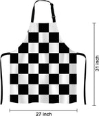 Black and White Art Design Checkered Bib Apron with Adjustable Neck for Men Women,Suitable for Home Kitchen Cooking Waitress Chef Grill Bistro Baking BBQ Apron