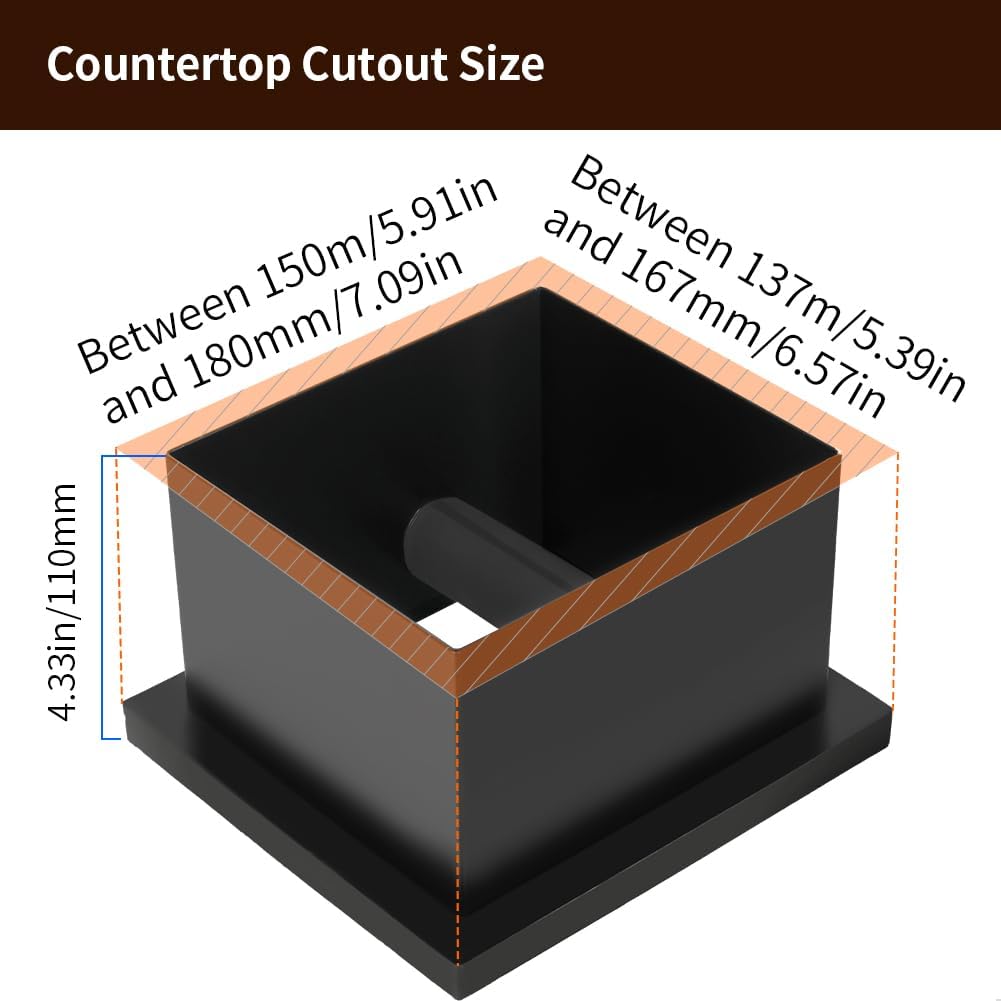 watchget Espresso Knock Box - Built-in Stainless Steel and Silicone Coffee Knock Box Chute, Detachable Rubber Rod, Square Bottomless Waste Bin for Coffee Grounds