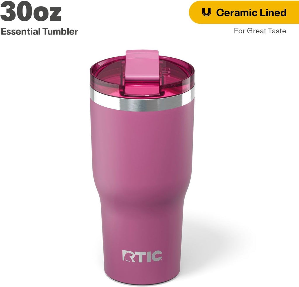 RTIC 30oz Essential Tumbler with Lid, Insulated, Stainless Steel, Metal, Double Wall Vacuum-Insulation, Ceramic Lined, Travel Cup for Iced Coffee, Tea, Hot and Cold Drink, Orchid
