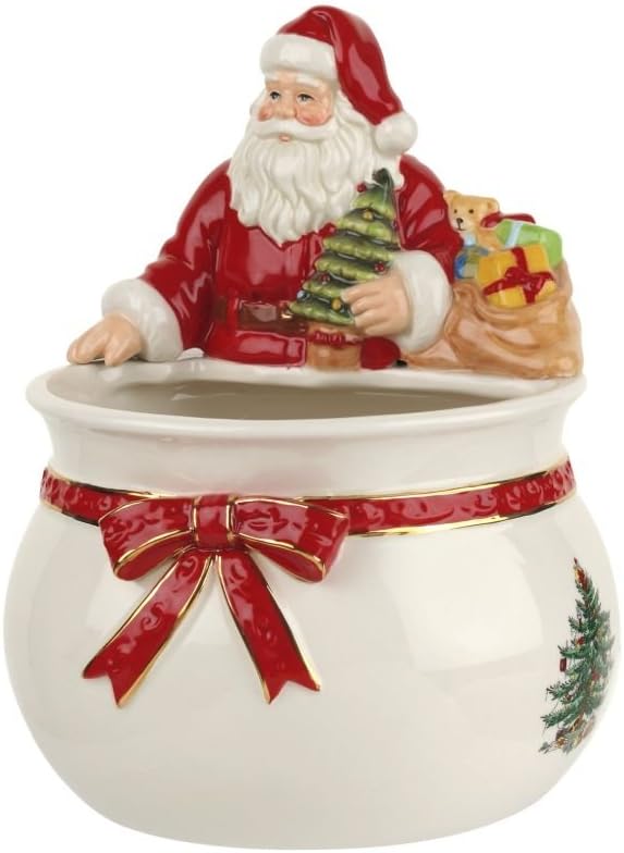 Spode Christmas Tree Candy Bowl - 7.5-Inch Earthenware Bowl for Candy, Nuts, Potpourri, Holiday Décor - Food-Safe Decorative Design with Santa & Tree Motif - Christmas Gift, Festive Tabletop Accent