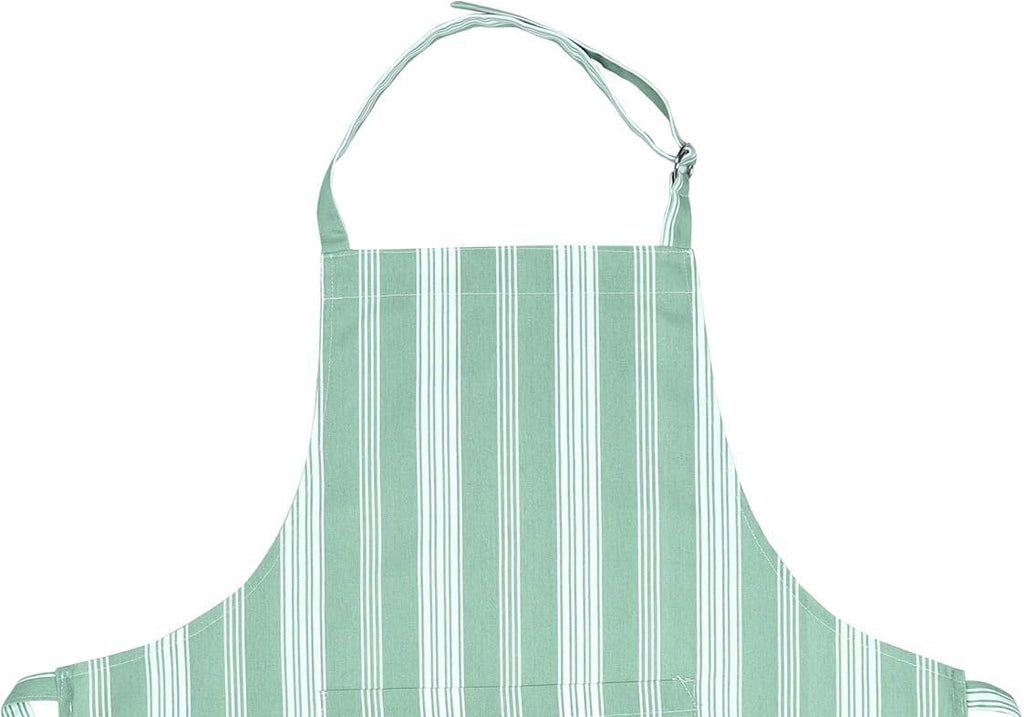 AMOUR INFINI Cotton Striped Aprons for Women with Pockets - Adjustable Strap and Waist Ties Printed Apron for Baking, Cooking, Gardening (27.5 x 33 Inches - Sage Green)