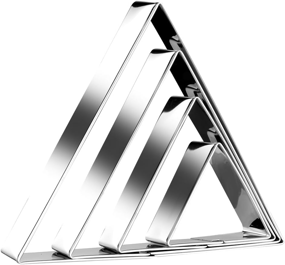 Equilateral Triangle Cookie Cutter Set Large Stainless Steel Geometric Frame Plaque Cookie Cutters Shapes Molds - 1 Inch Depth (4 Sizes)