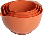 BoxedHome Nesting Plastic Mixing Bowl Set, 4 Piece Mixing Bowl Set with Pour Spouts, Size 1.7, 2.5, 3.5 and 4.5qt, for Prepping, Mixing, Baking, Cooking, Brownish Orange
