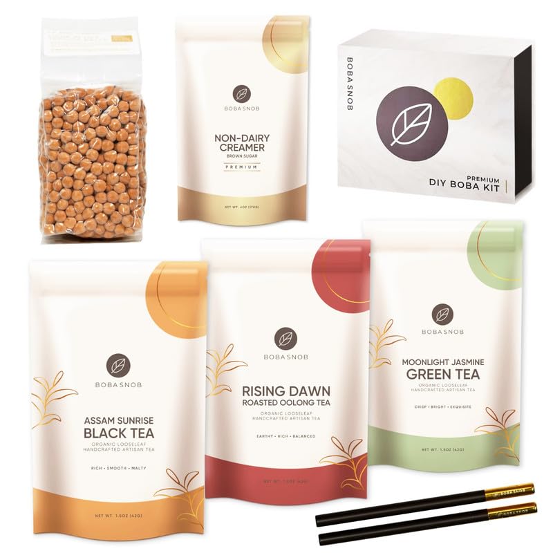 Boba Snob Boba Tea Making Kit, Bubble Tea Kit with Boba Gift Set, Boba Tea Maker Kit with Premium Loose Leaf Teas, Tumbler, Two Stainless Steel Boba Straws, Teaspoon, and Tapioca Boba Pearls (Medium)