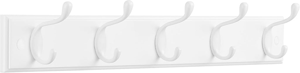 SONGMICS Wall-Mounted Coat Rack, Hook Rack, 5 Dual Metal Hooks, for Coats, Bags, Keys, in The Entryway, Bedroom, Living Room, White ULHR235W01