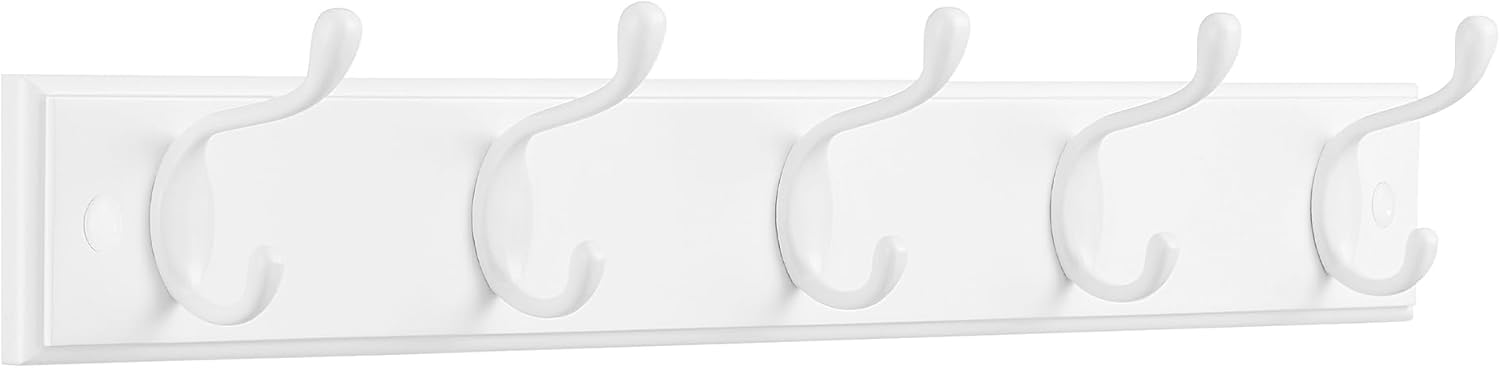 SONGMICS Wall-Mounted Coat Rack, Hook Rack, 5 Dual Metal Hooks, for Coats, Bags, Keys, in The Entryway, Bedroom, Living Room, White ULHR235W01