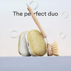 Vove Cleaning Duo, Bamboo Dish Brush Set and Natural Dish Sponges, FSC-Certified Bamboo, Sisal, Loofah, Cellulose, Plastic-Free, Eco-Friendly Zero-Waste Kitchen Dish Scrubber Set