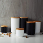Ceramics Food Storage Jar Canister with Airtight Seal Bamboo Lid, Simple Style Kitchen Canister for Food Storage, Store Coffee, Sugar, Tea, Spices and More (Black (27.05oz/800ml))